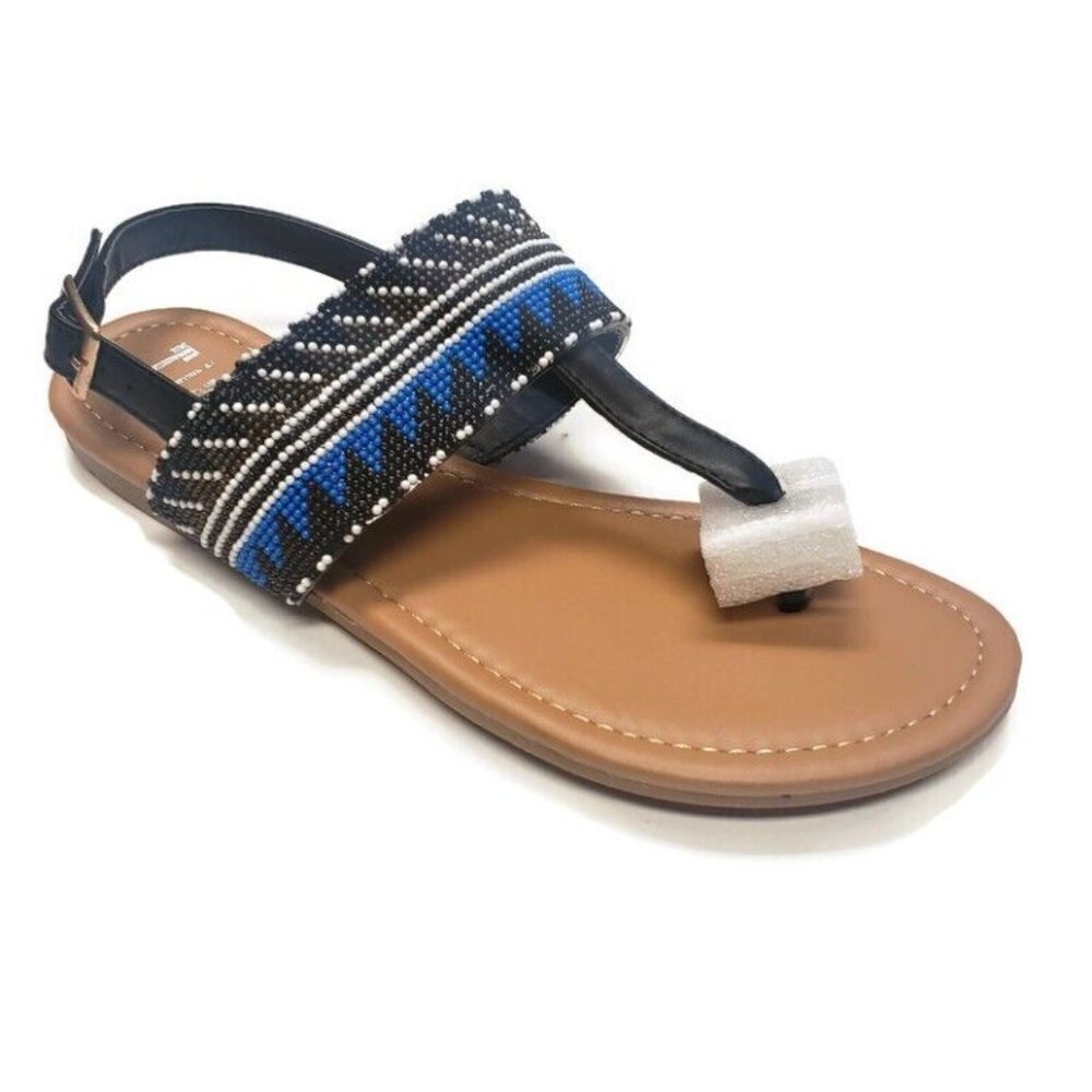 Tiara Los Angeles Roxy Beach Native American Beaded Sandals Womens Size 6 Black